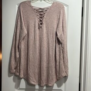 Torrid Pink Long Sleeve Top With Lace Up Detail